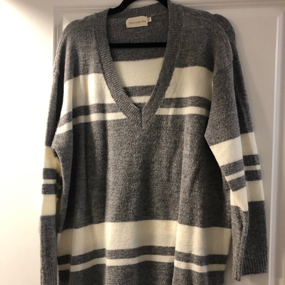 Grey/White Striped Sweater